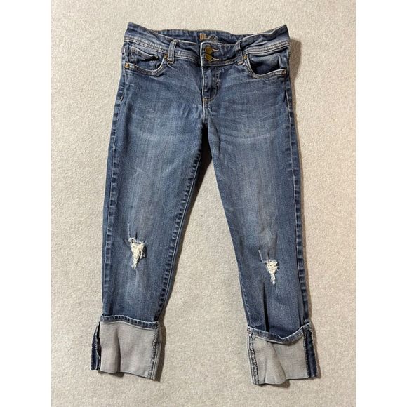 Kut Jeans Womens 6 Blue Dark Wash Regular Capri Distressed Ankle Casual Solid - Picture 1 of 16